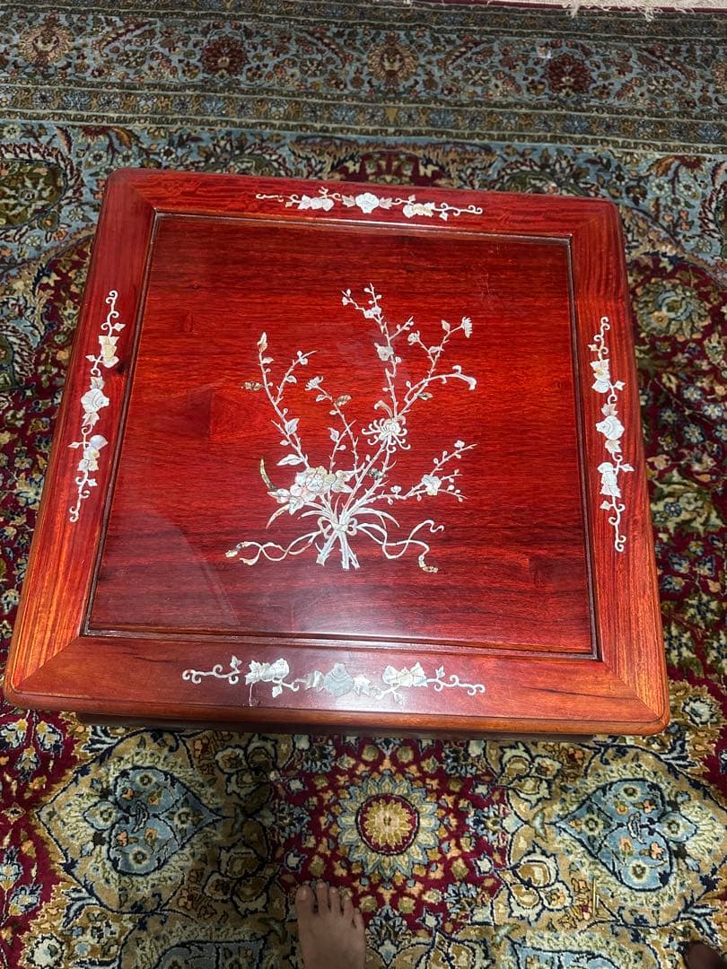 螺鈿細工 引き出し收納　木彫 花台 電話台 置物台 サイドテーブル2点セット