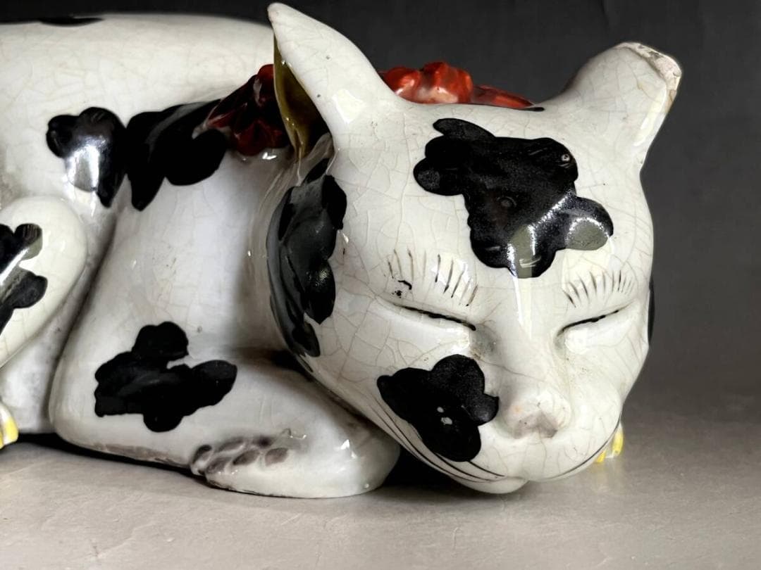 置物■猫 とても可愛らしい眠り猫 オブジェ 古民具 招き猫 江戸後期 時代骨董