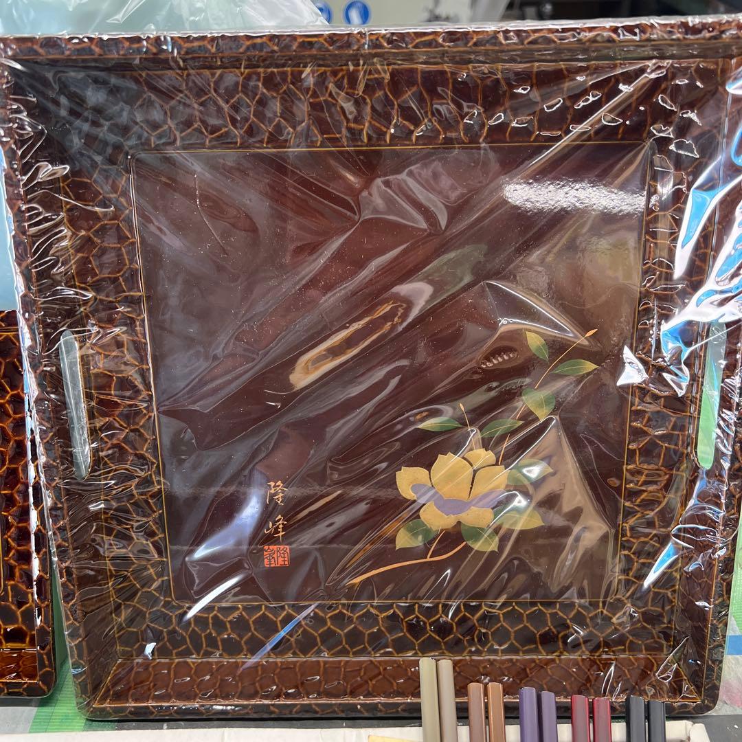 漆器トレイセット 花模様 3点セット