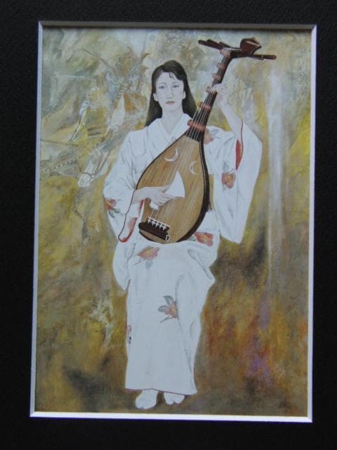 福田千恵、筑前琵琶、希少な画集より、新品高級額装付、状態良好