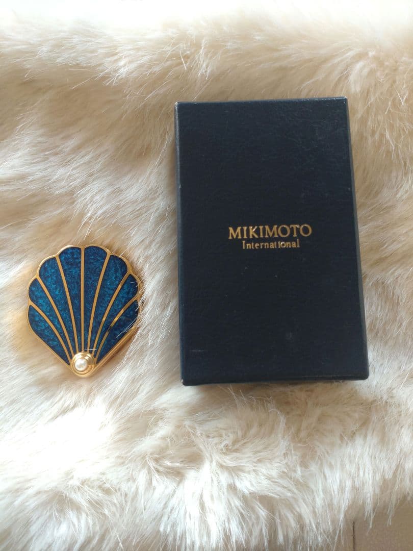【美品】◆MiKIMOTO◆ミキモト シェル型時計 ブルー ゴールド 真珠付