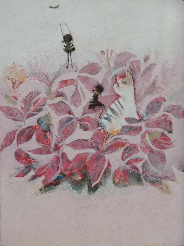 油絵 菅家令子 絵 絵画 インテリア uF6-070519 可愛い子猫と女の子