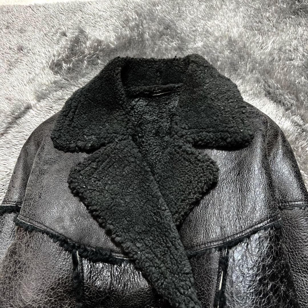 リアルムートンジャケット　L相当　グレーブラック系　ドロップショルダー