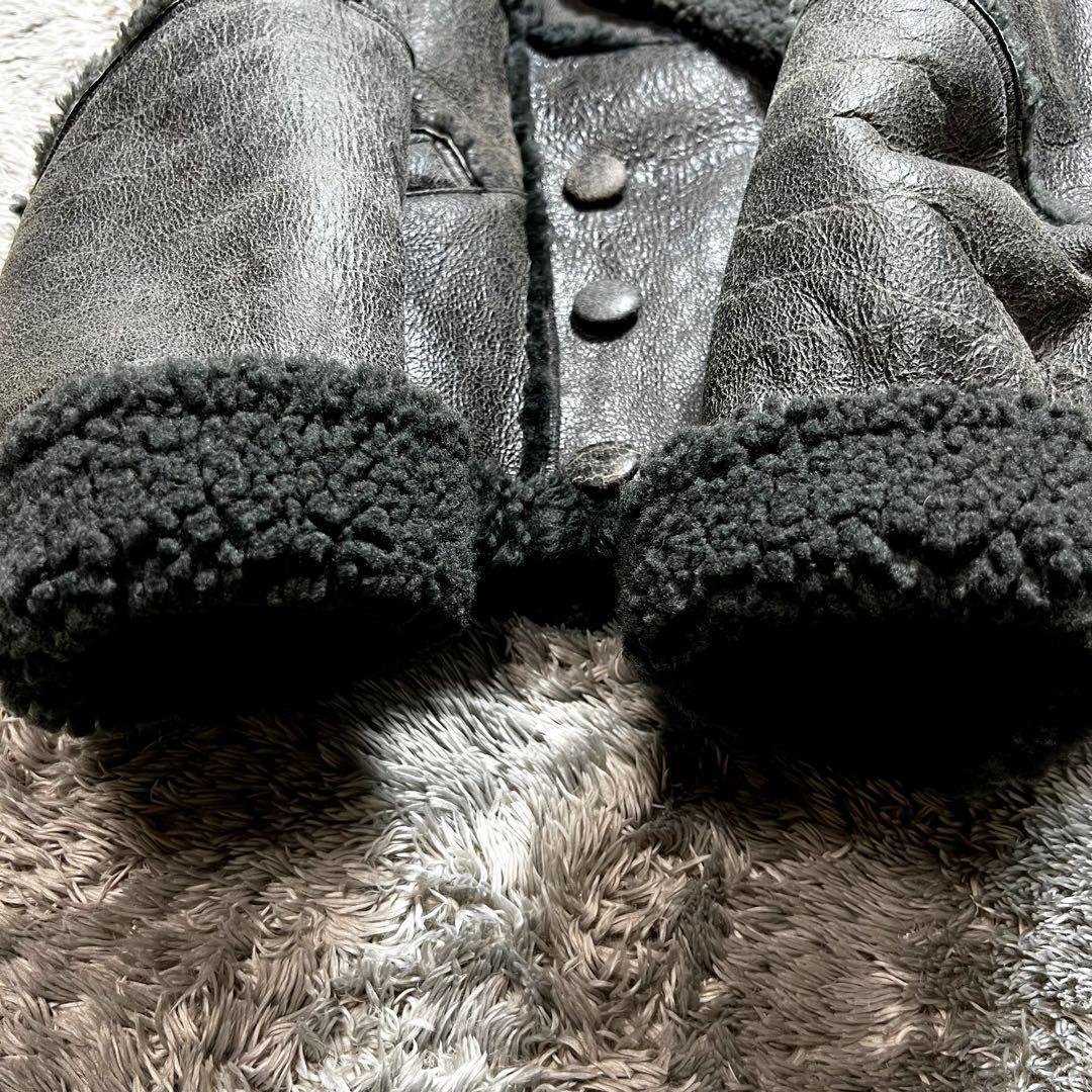 リアルムートンジャケット　L相当　グレーブラック系　ドロップショルダー