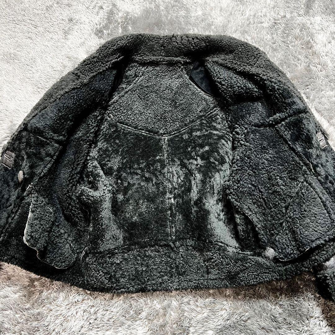 リアルムートンジャケット　L相当　グレーブラック系　ドロップショルダー