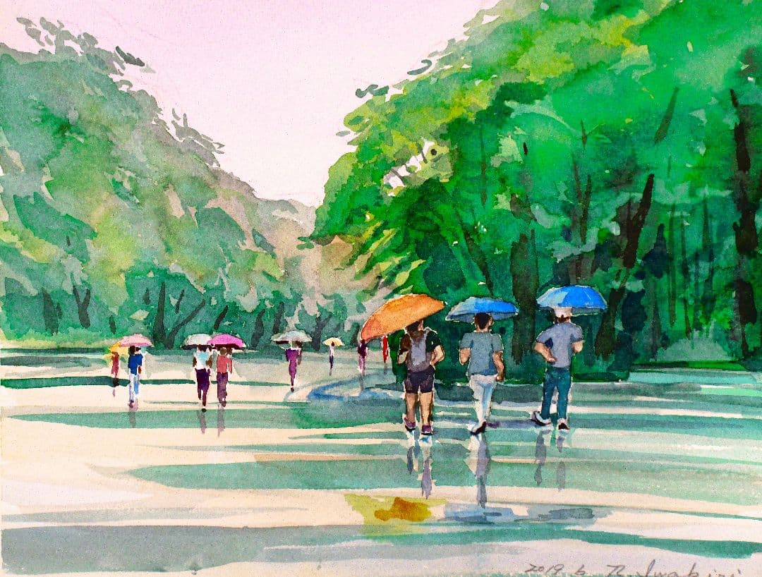 水彩画「雨の上野公園」