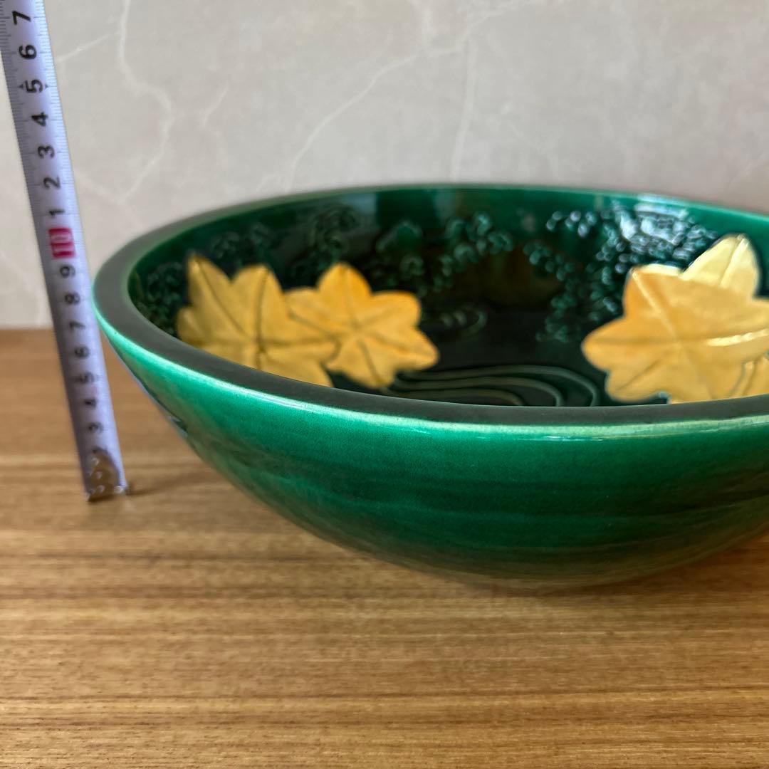 加賀瑞山　青釉立田川　平水指　茶道具