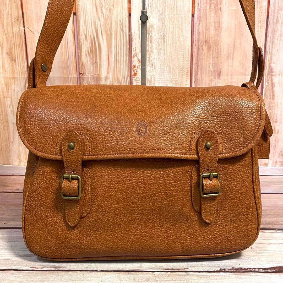 ラルフローレン　シボ革　メッセンジャーバッグ　ショルダーバッグ　ブラウン　斜め掛