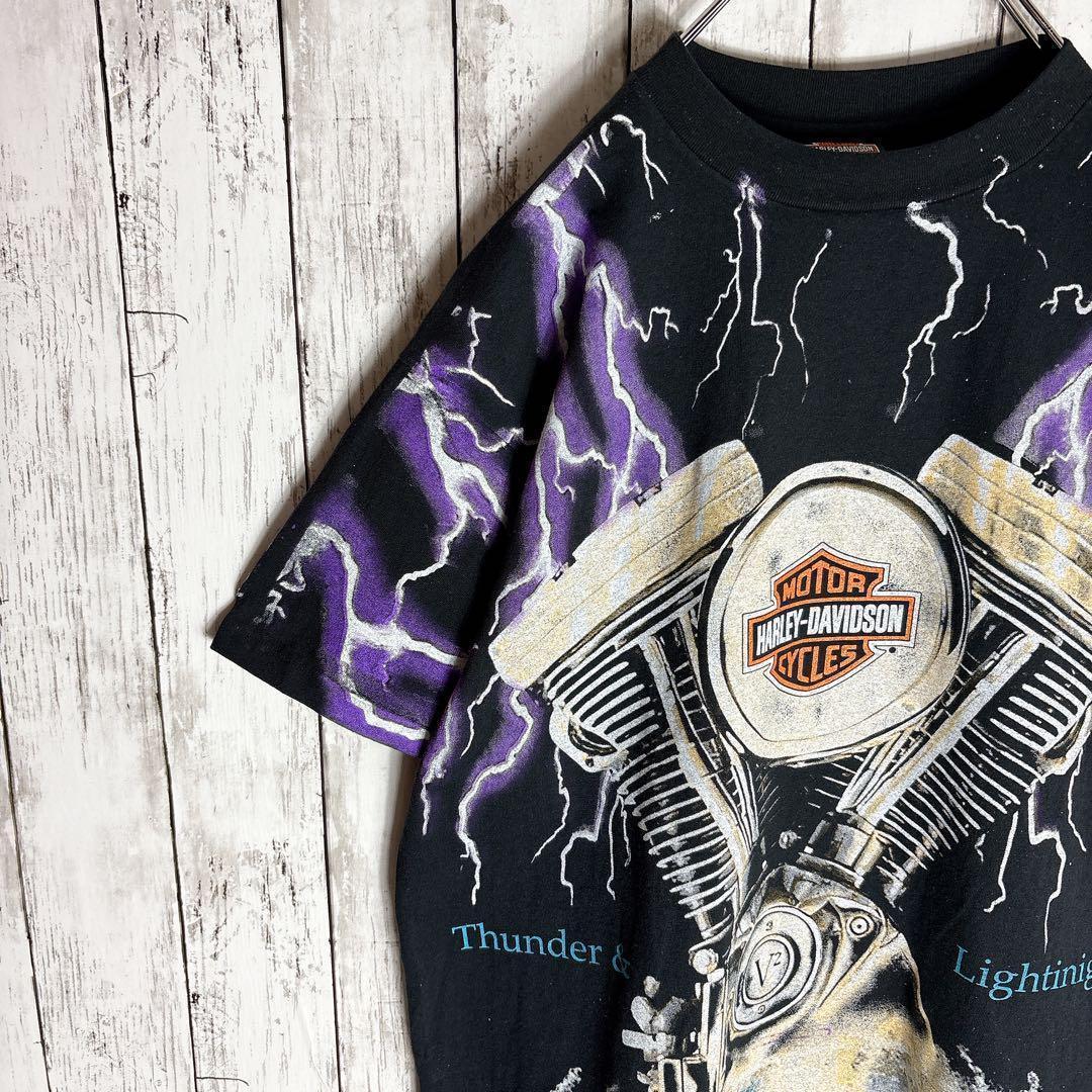 ハーレーダビッドソン tシャツ ライトニングサンダー 両面プリント L□