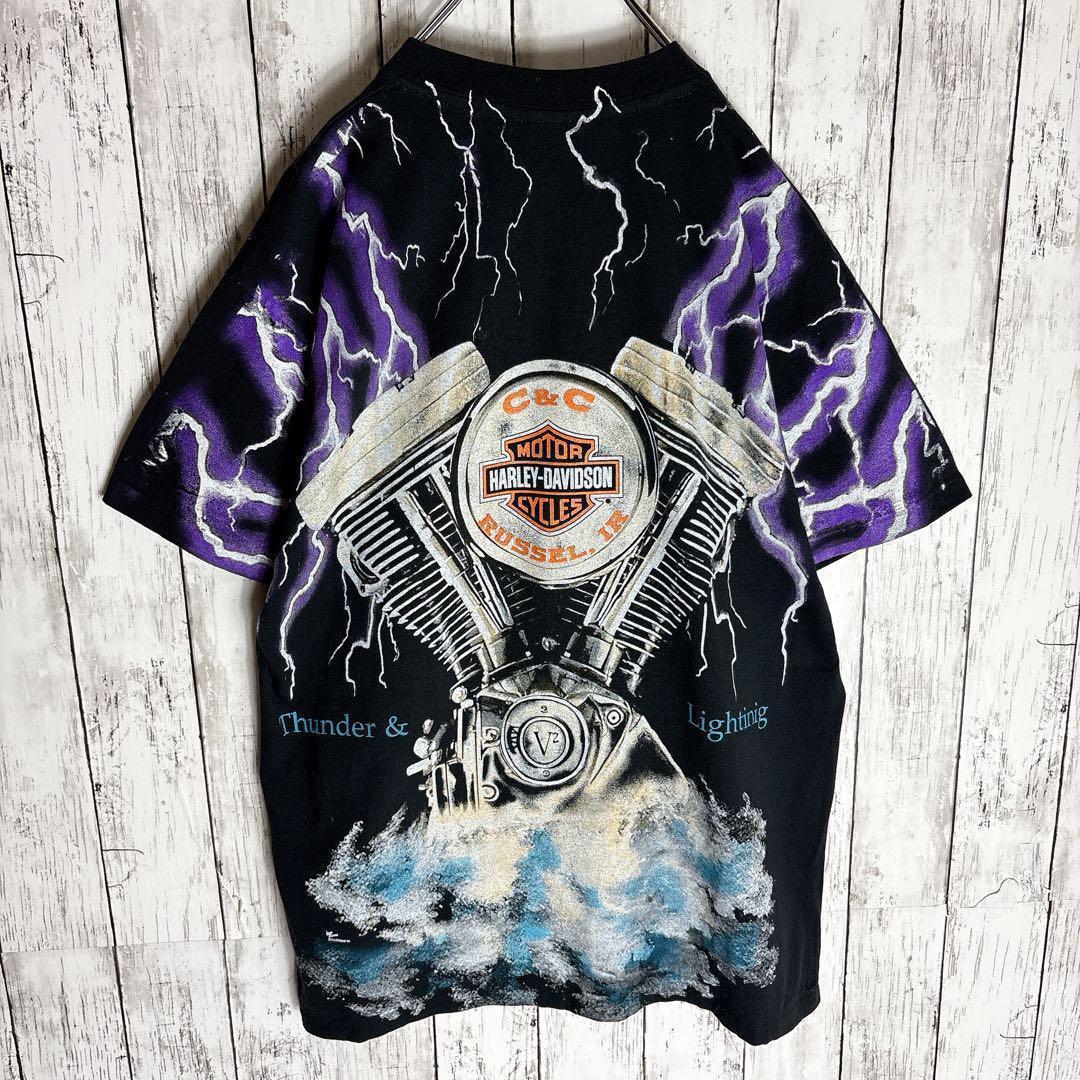 ハーレーダビッドソン tシャツ ライトニングサンダー 両面プリント L□