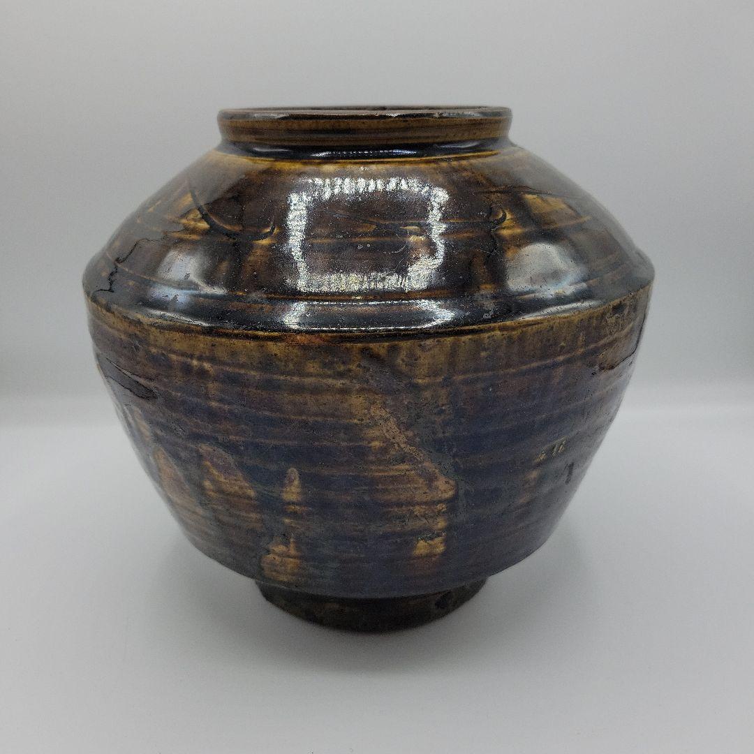 貴重　古美術 朝鮮古陶磁器 李朝 飴釉 面取 壷 時代物