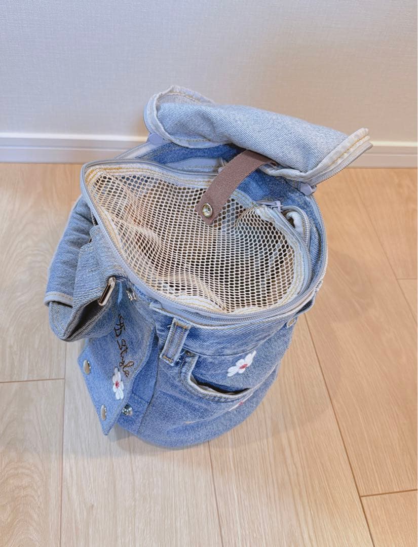 SAYO デニムリメイク 小型犬猫用バケツ型キャリーバックルシアンエサヨ