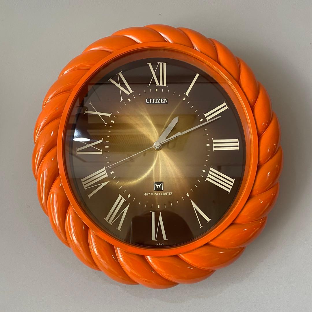 CITIZEN リペイント　壁掛時計 ミッドセンチュリー　昭和レトロ　オレンジ