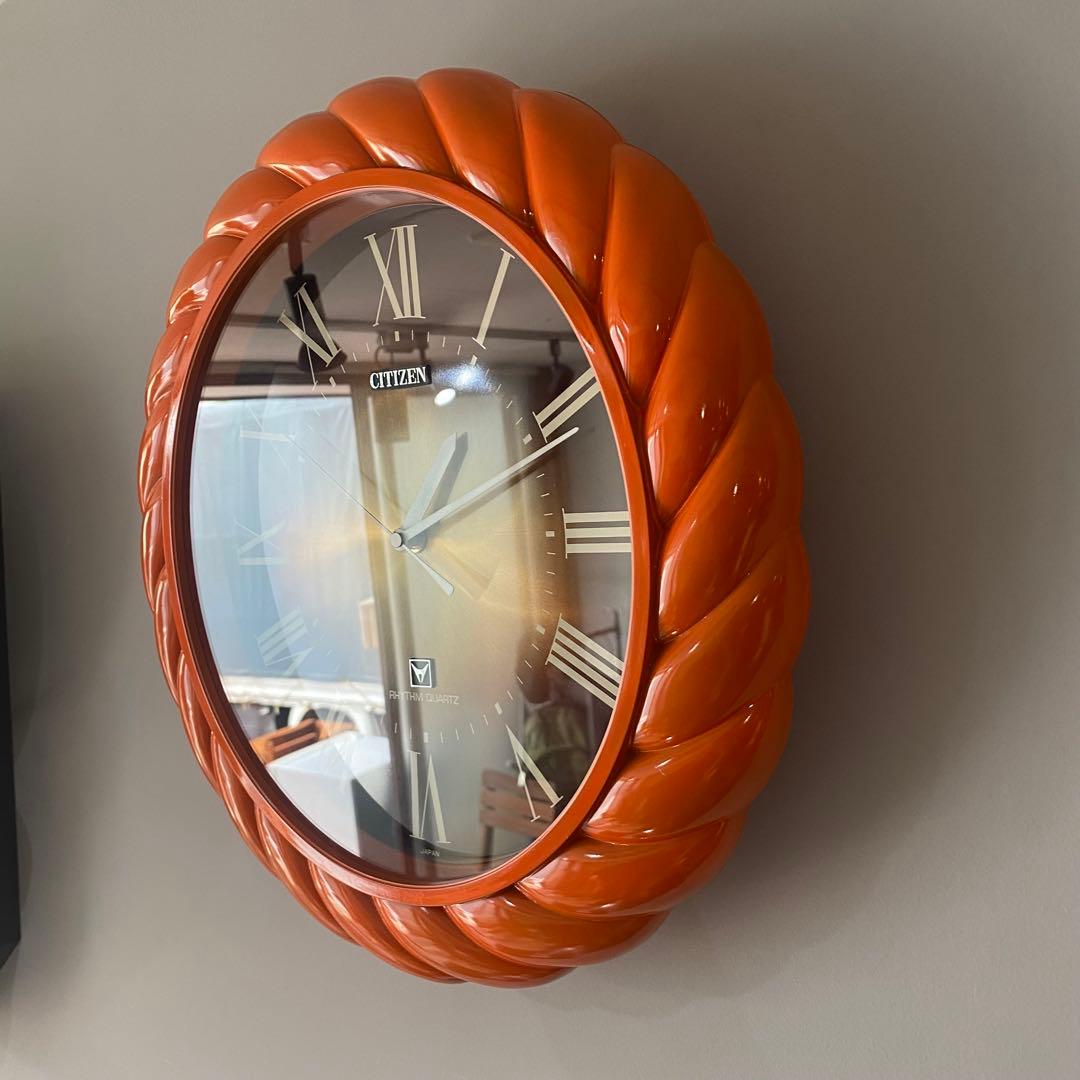 CITIZEN リペイント　壁掛時計 ミッドセンチュリー　昭和レトロ　オレンジ