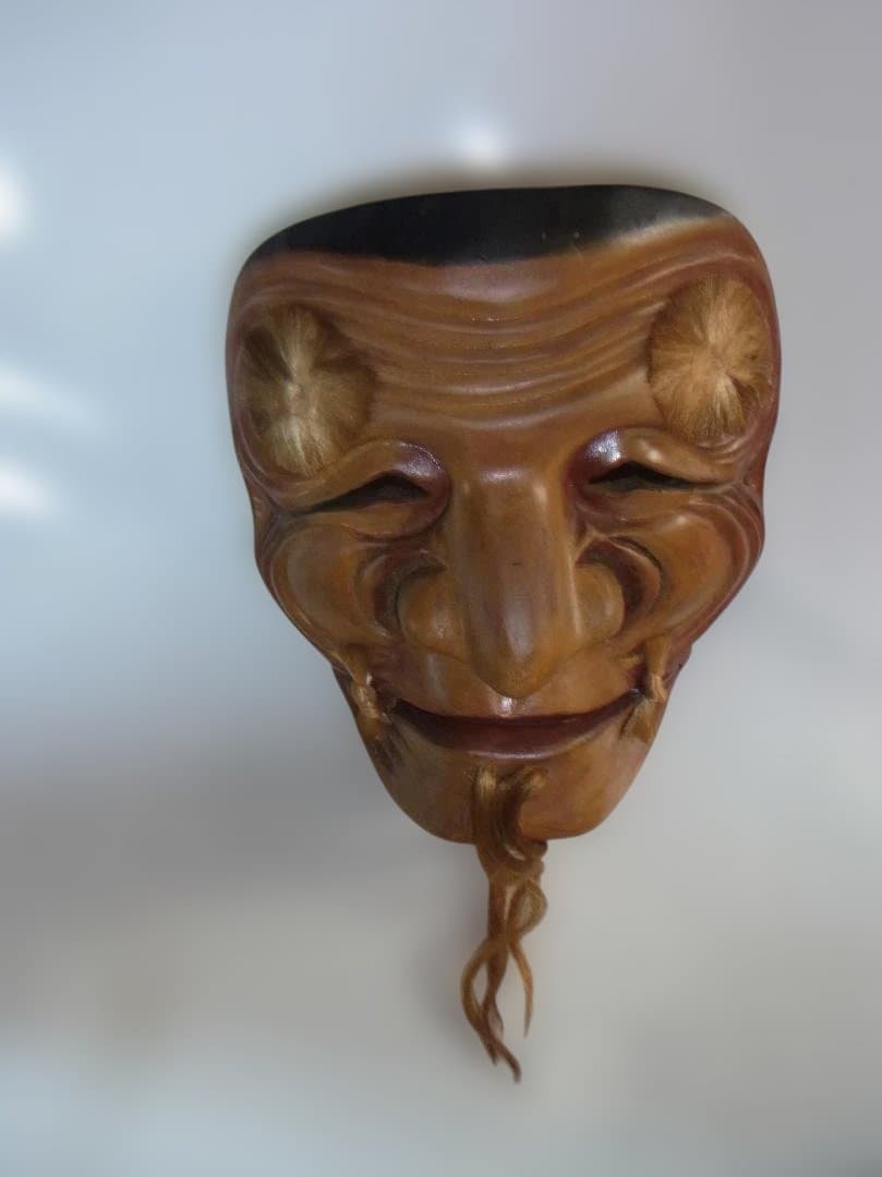 木製翁の面能面装飾品