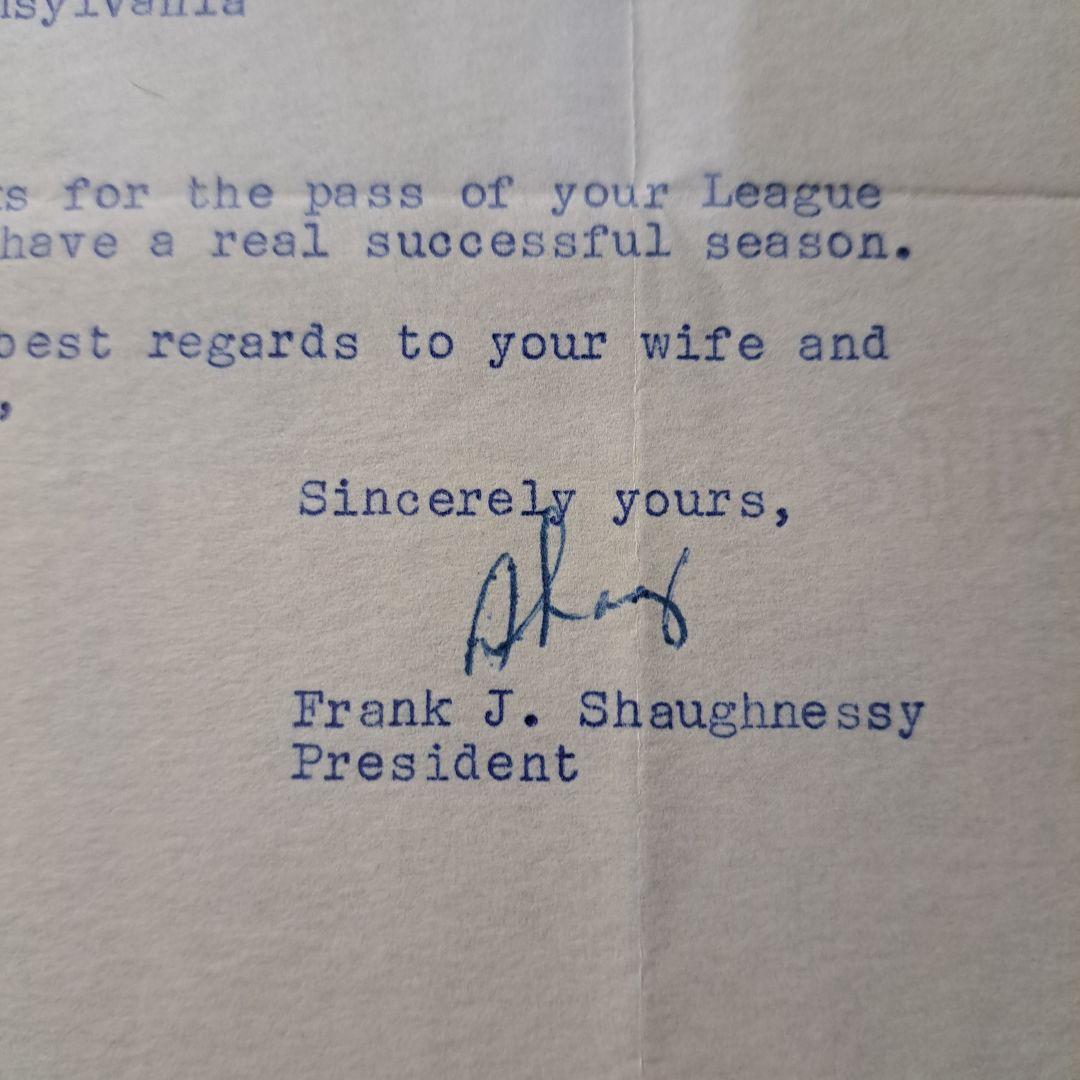 シャグ・ショーネシー　T206プレイヤー　リーグ会長　1951年手紙　MLB歴史
