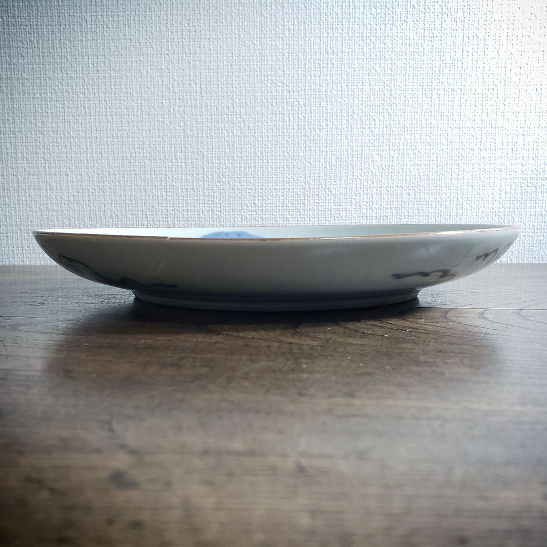 皿　染付　獅子　古伊万里　亀甲　牡丹　薊文様　江戸　訳あり　欠け直し