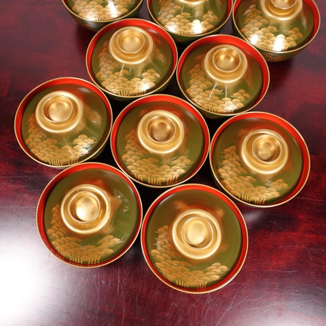 江戸時代後期の蒔絵師 橘屋浅野友七 一富士二鷹三茄子図 蒔絵 吸物椀 10客