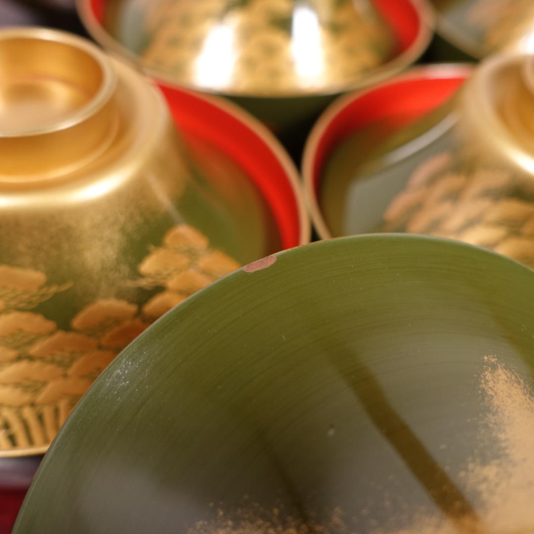 江戸時代後期の蒔絵師 橘屋浅野友七 一富士二鷹三茄子図 蒔絵 吸物椀 10客