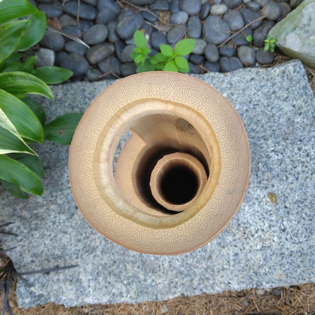 茶道具　竹一重切花入（銘　末広)　花押入り　共箱　水漏れ検査済　高級良品