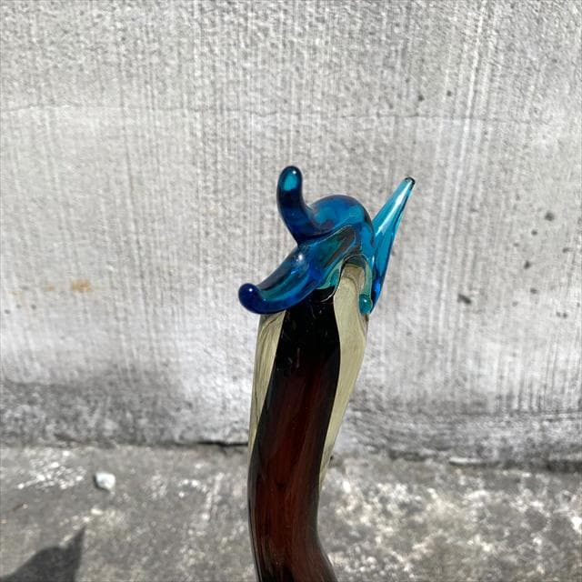 Salviati｜murano/ムラーノ｜ガラスオブジェクト｜青茶｜鳥｜