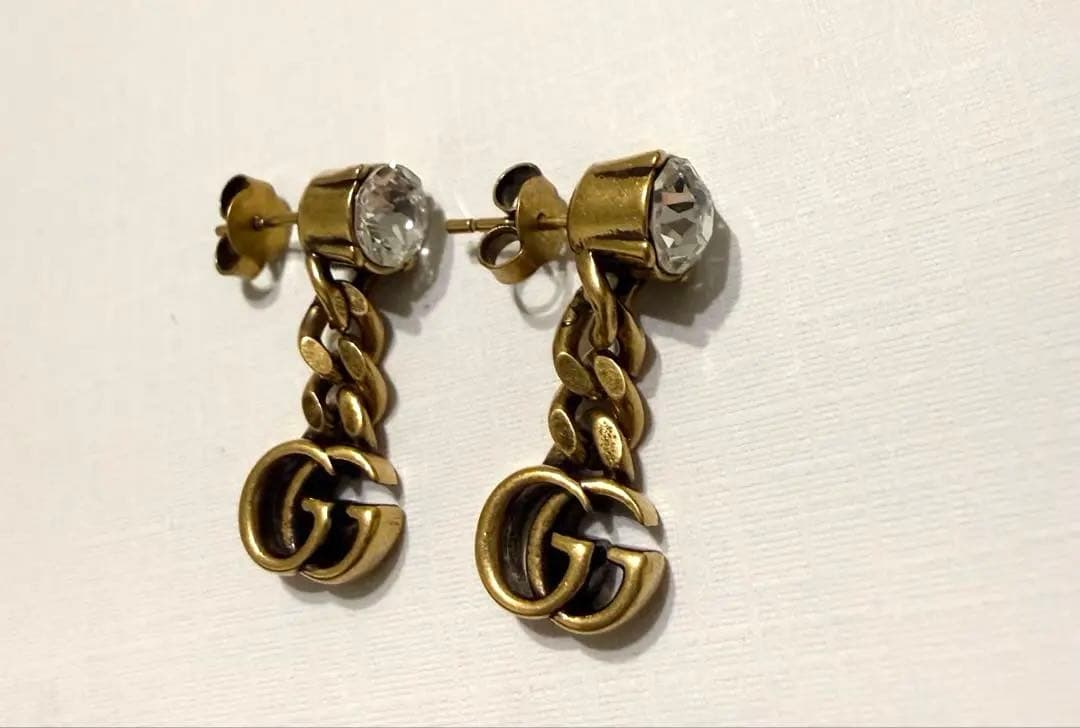 GUCCI クリスタル ダブルG ピアス ゴールド