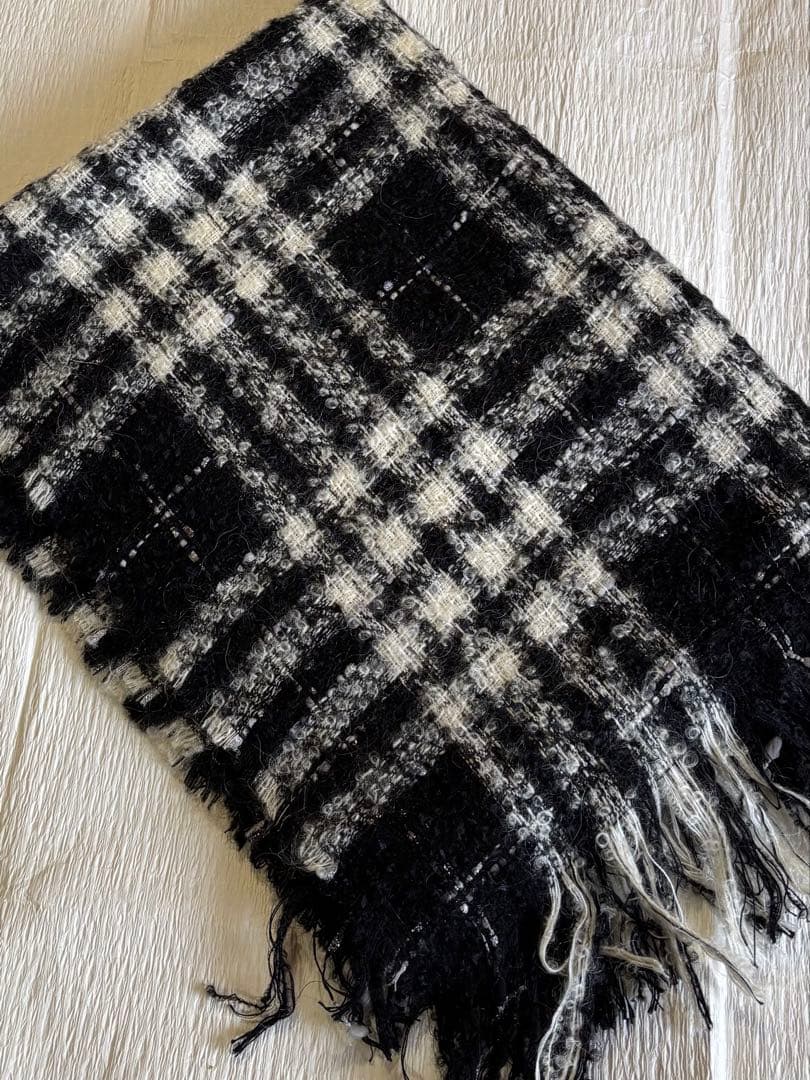 23区チェック柄フリンジ大判マフラー