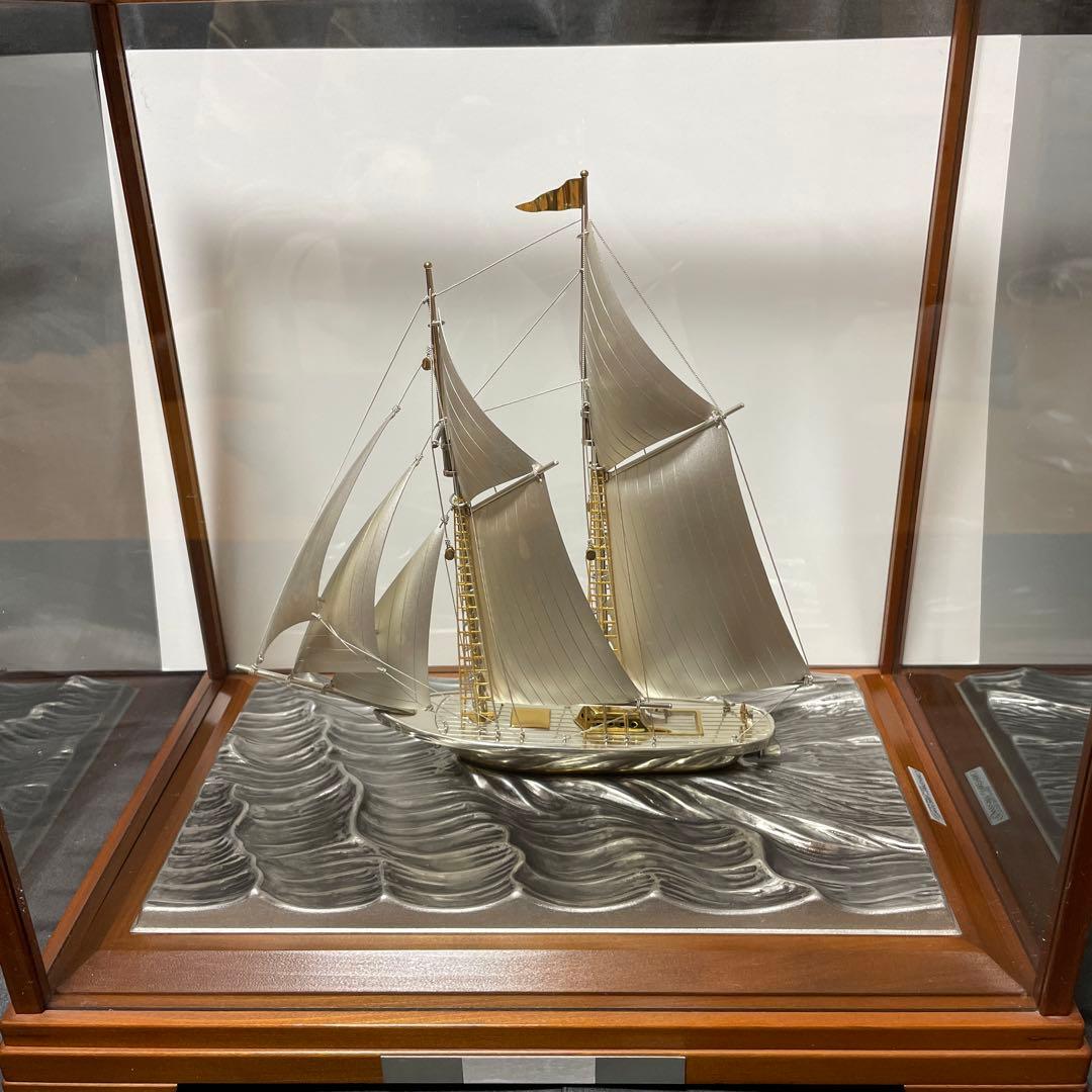 銀製 ヨット ガラスケース付き タケヒコ TAKEHIKO 武比古