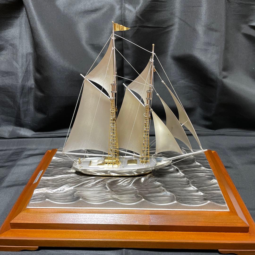 銀製 ヨット ガラスケース付き タケヒコ TAKEHIKO 武比古