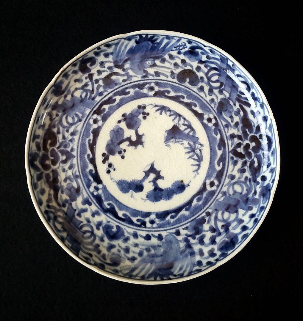 古伊万里　染付皿　鳳凰　松竹梅　中皿