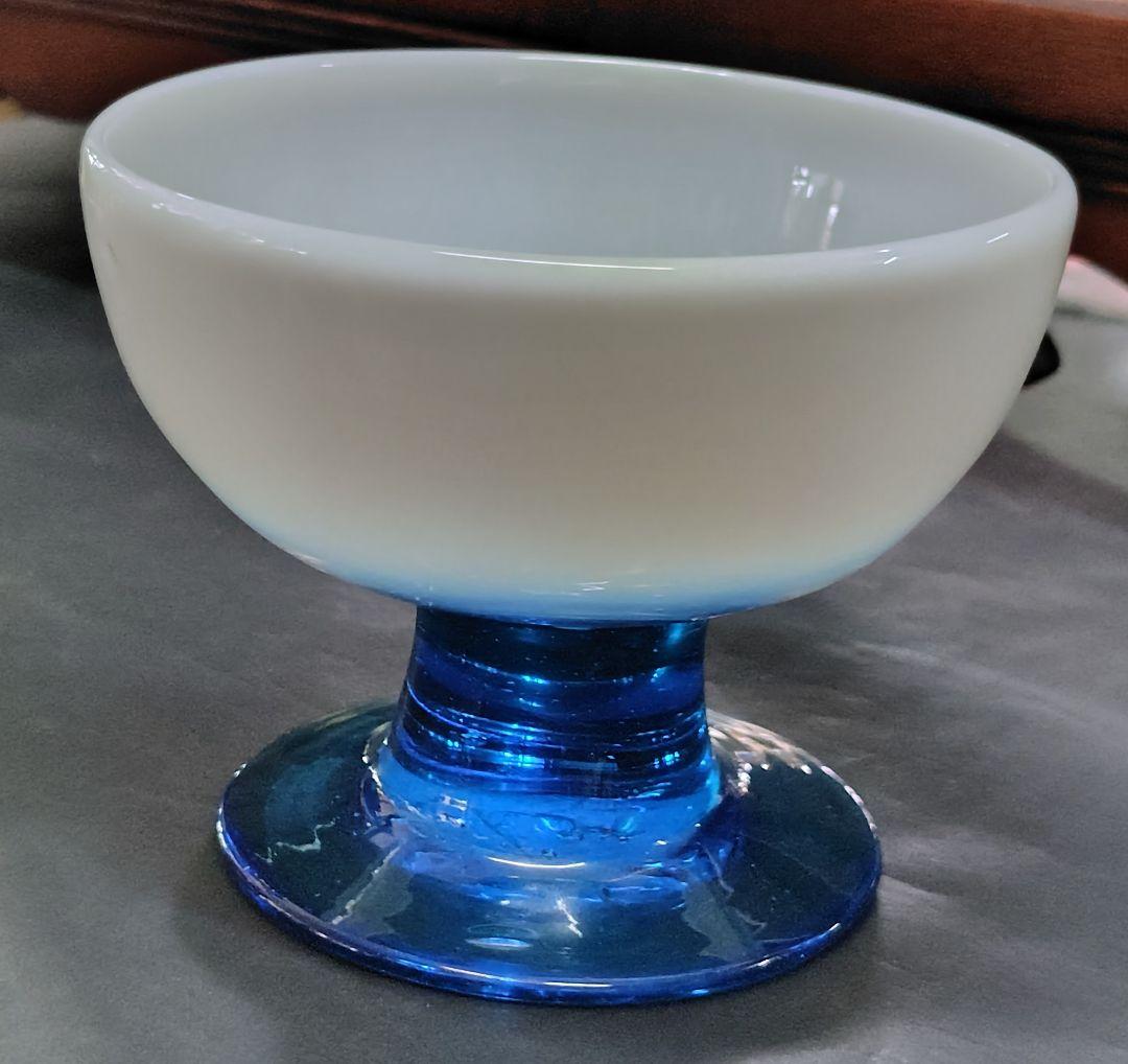 極太脚 完品 青脚 乳白暈し 氷コップ ブルー ステム ウランガラス 太足