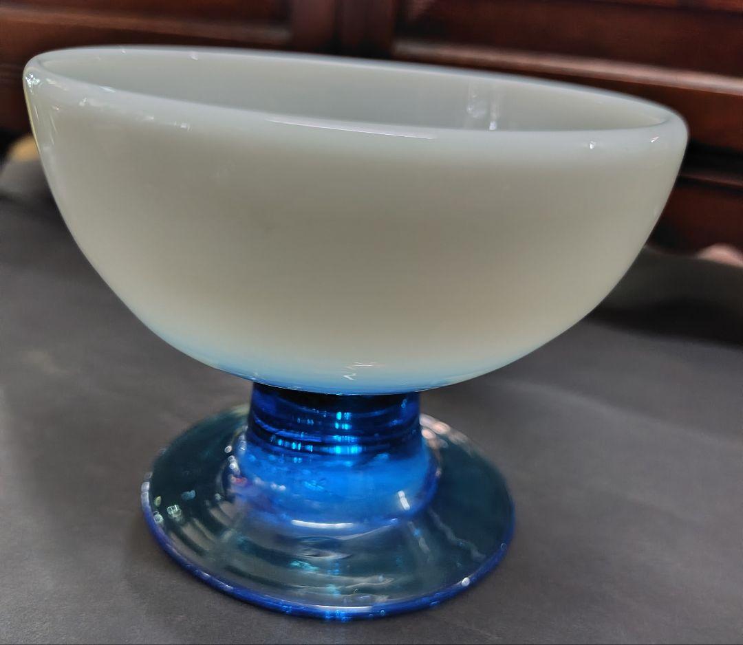 極太脚 完品 青脚 乳白暈し 氷コップ ブルー ステム ウランガラス 太足