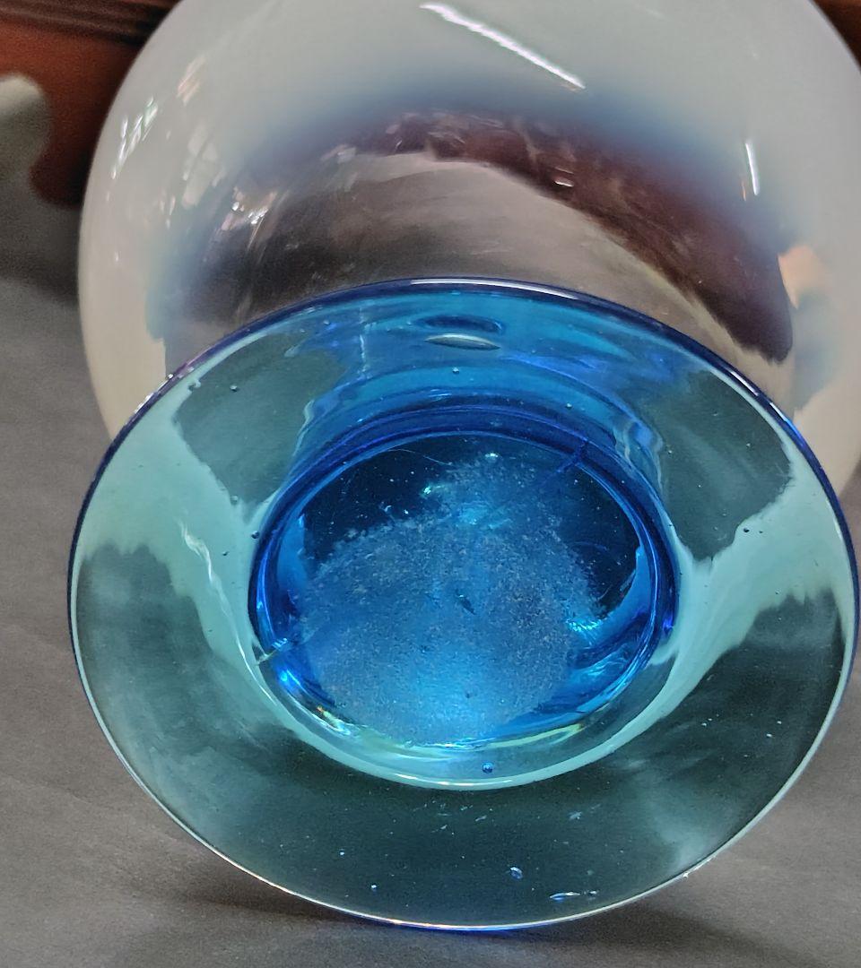 極太脚 完品 青脚 乳白暈し 氷コップ ブルー ステム ウランガラス 太足