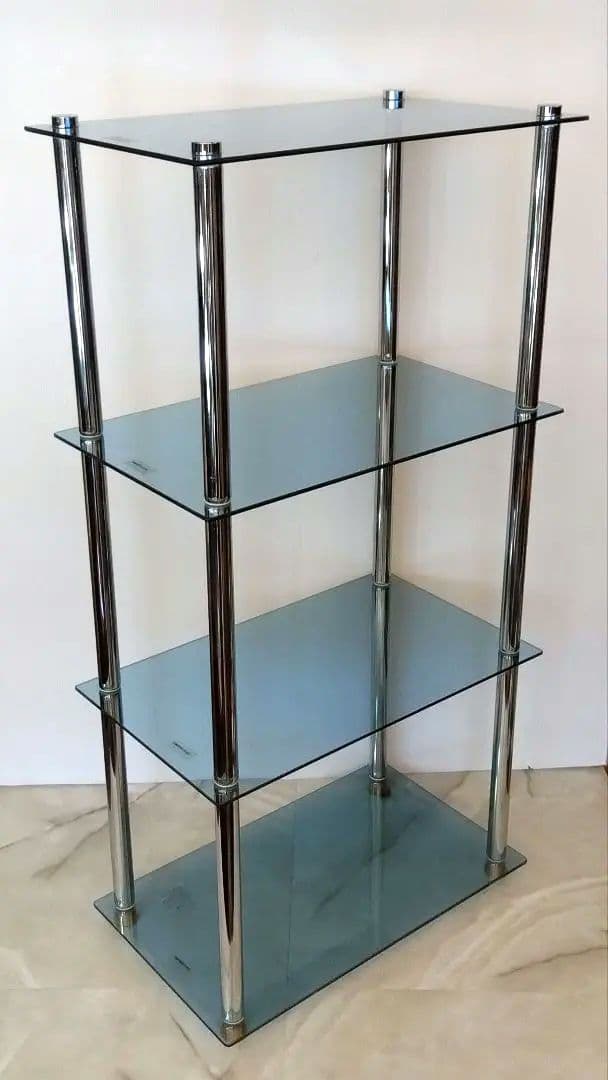 たーぼ　ガラスラック　ブルー　4段　強化ガラス