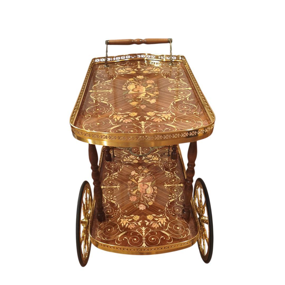 イタリア製 象嵌 ティーワゴン アンティーク 豪華 キャスター キッチンワゴン