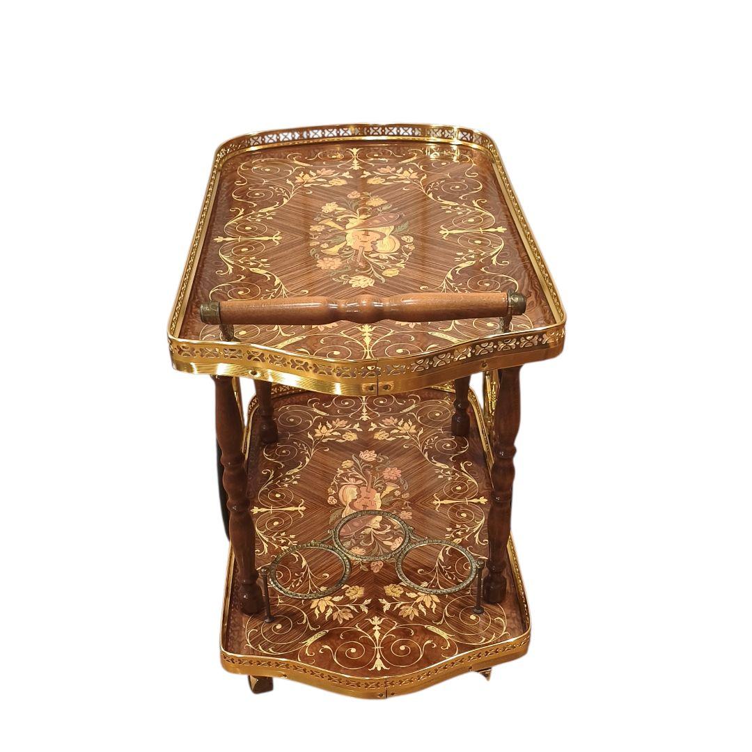 イタリア製 象嵌 ティーワゴン アンティーク 豪華 キャスター キッチンワゴン