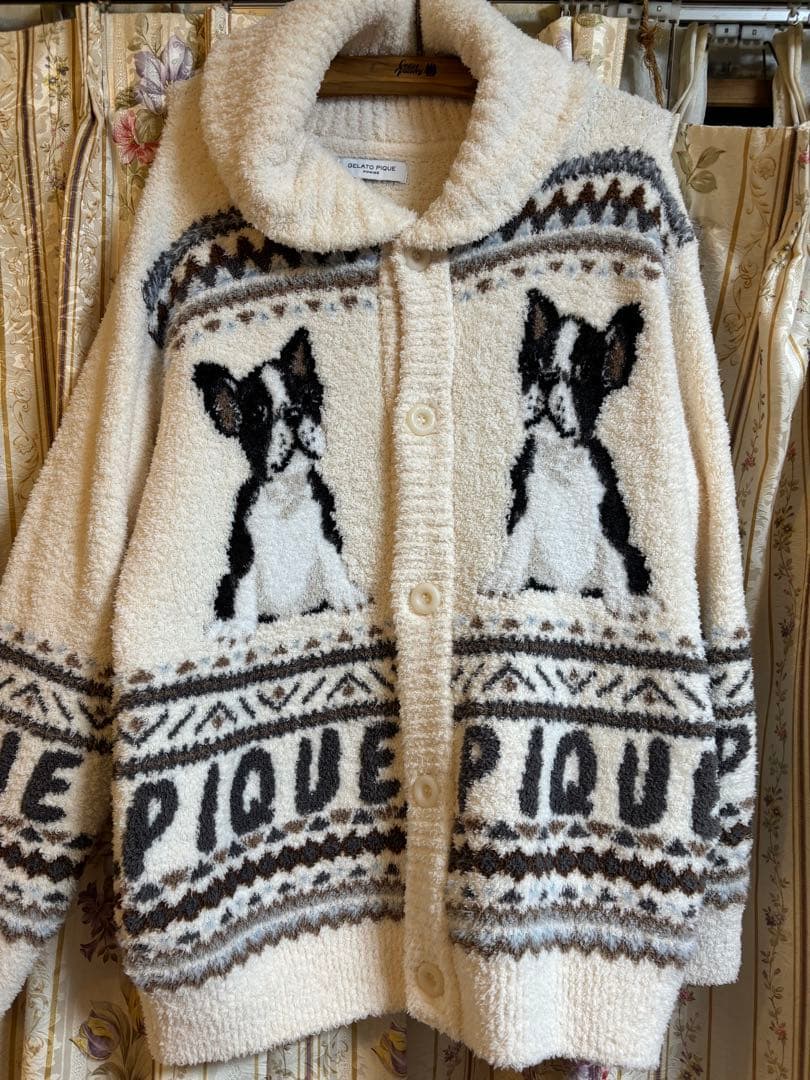 GELATO PIQUE 犬柄ボアカーディガン Mサイズ