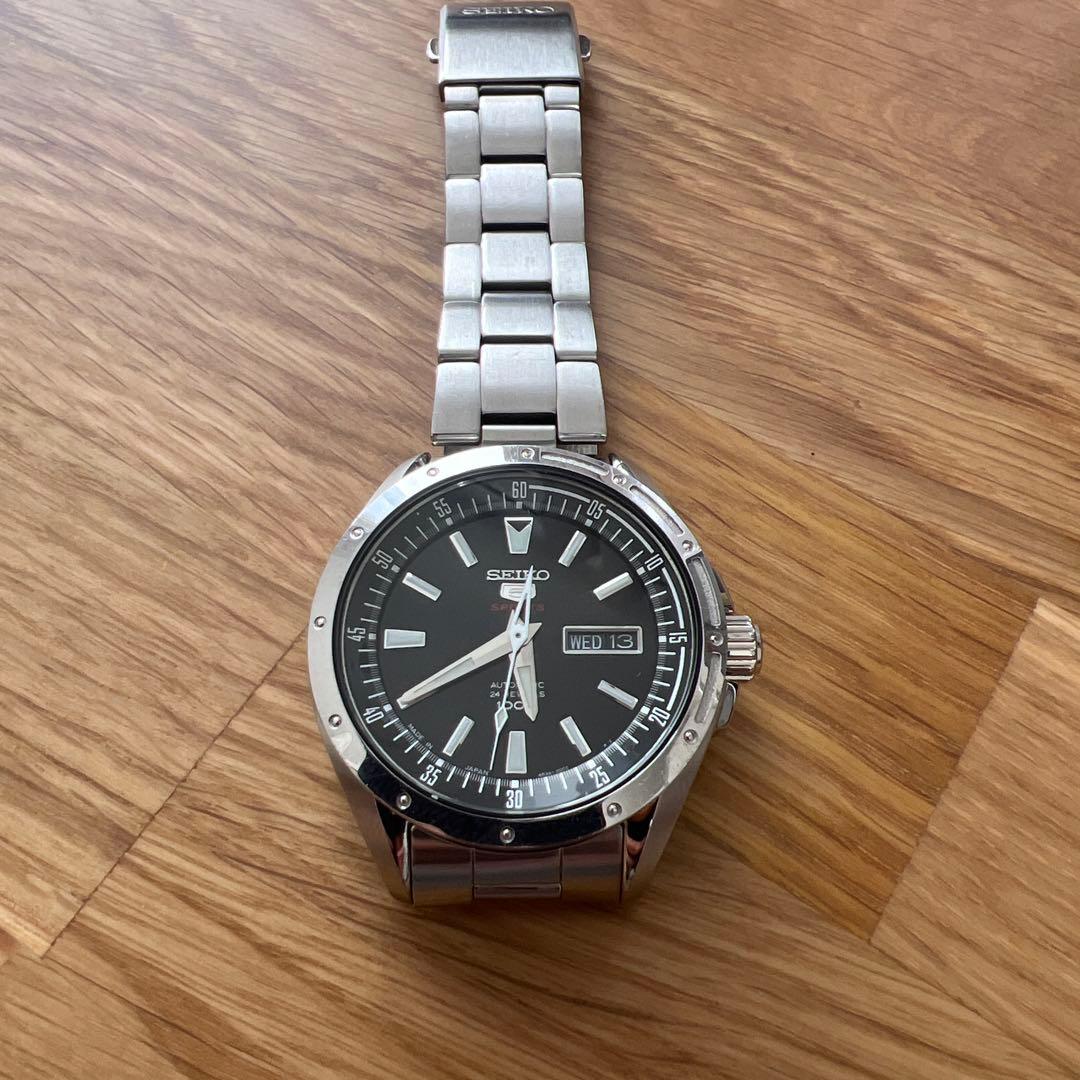 【オーバーホール済】セイコー 自動巻き 腕時計 黒文字盤 ステンレス