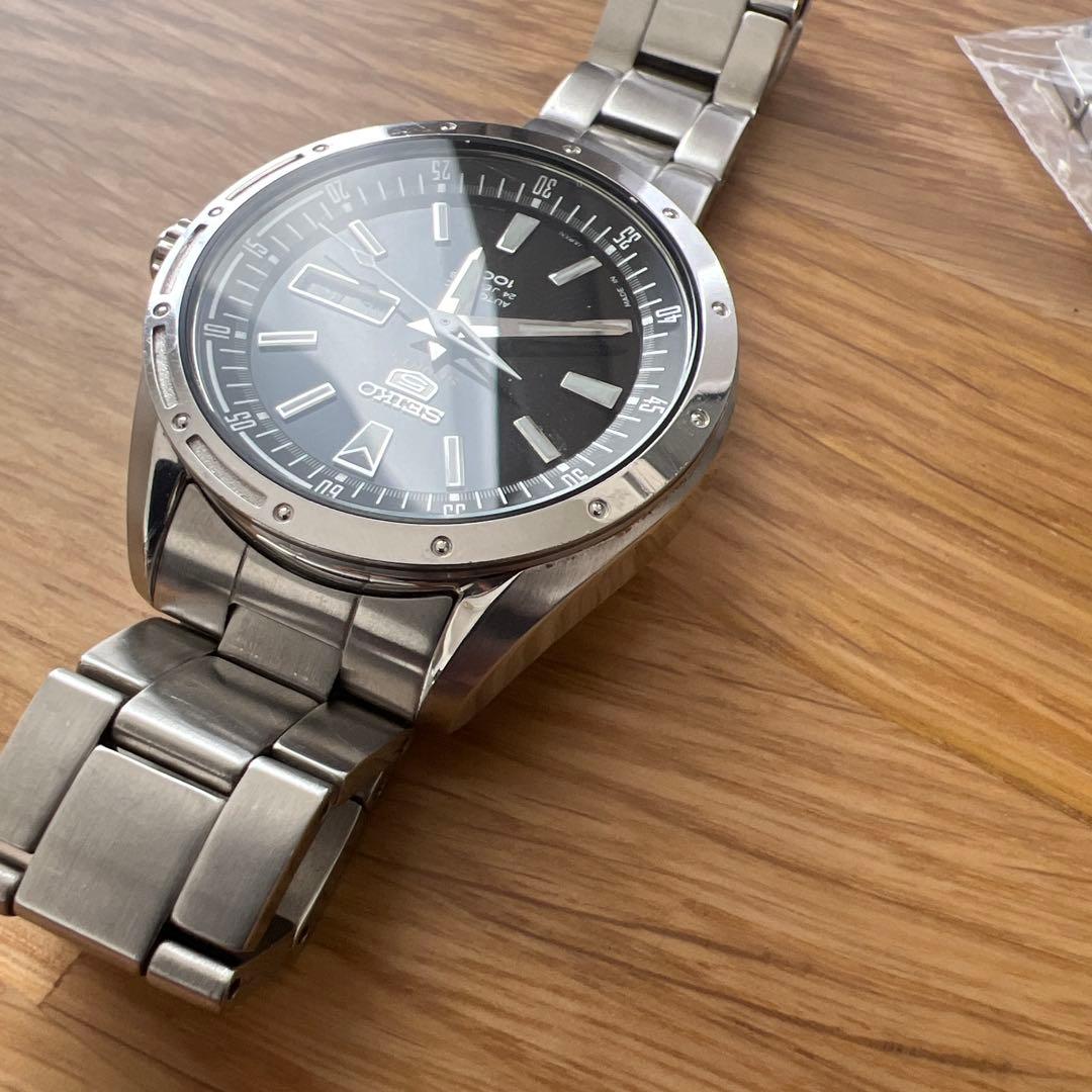 【オーバーホール済】セイコー 自動巻き 腕時計 黒文字盤 ステンレス