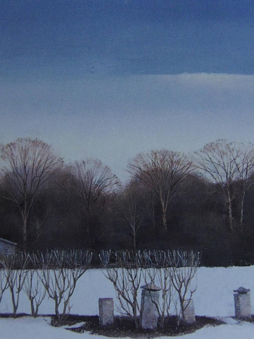 悳俊彦、【武蔵野の冬（三富新田）】、希少な額装用画集より、新品額装付、状態良好