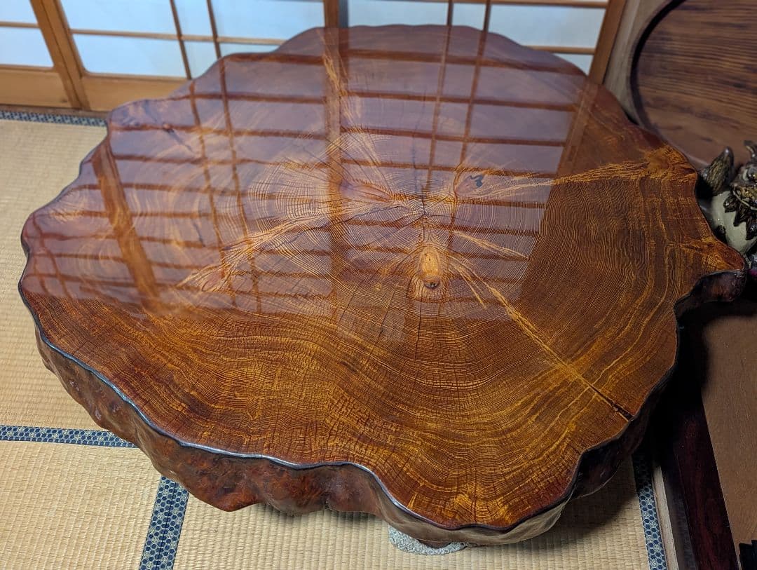 高級切株座卓 自然形状 和室 貴重 骨董 アンティーク 古民家 (引き取り限定)