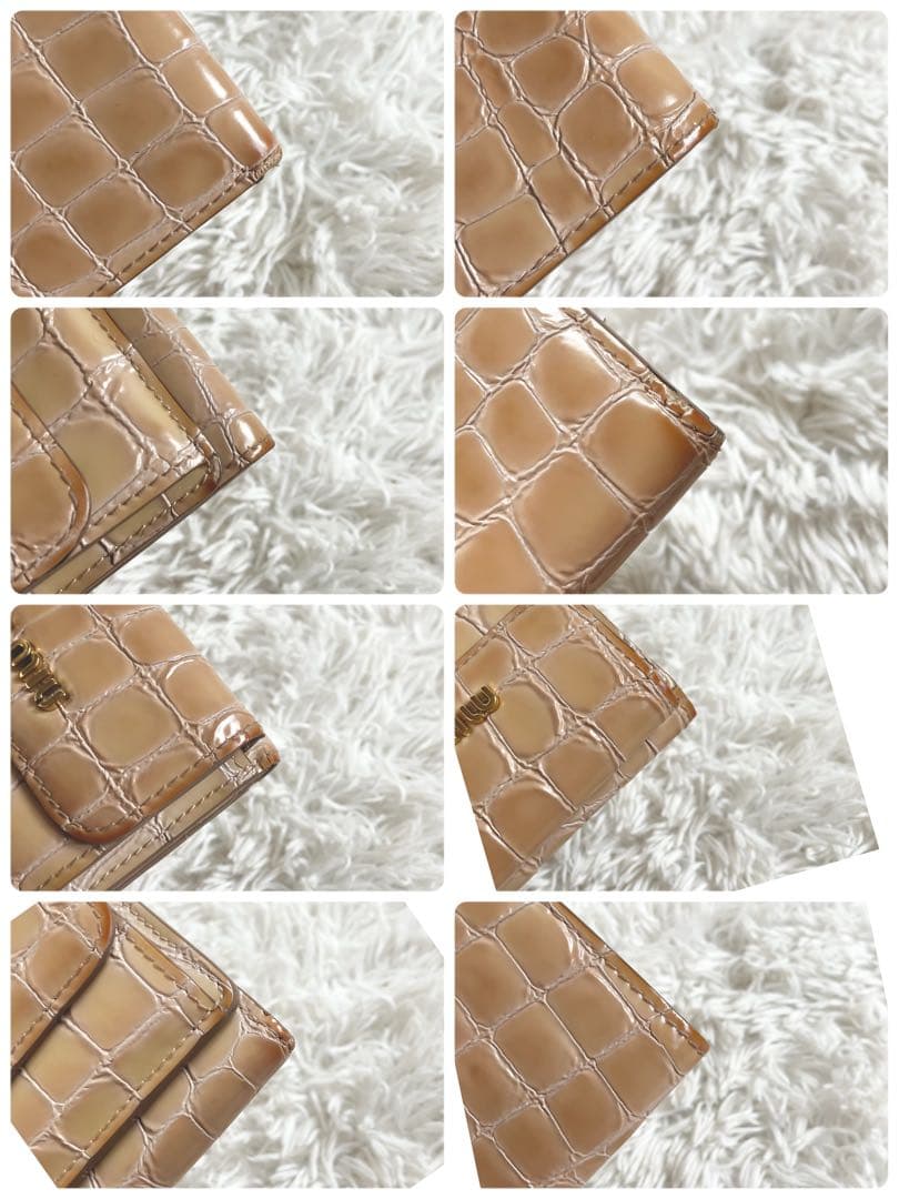 専用極希少品 ✨ミュウミュウ 折り財布　クロコ型押し　FRID ベージュ　レザー