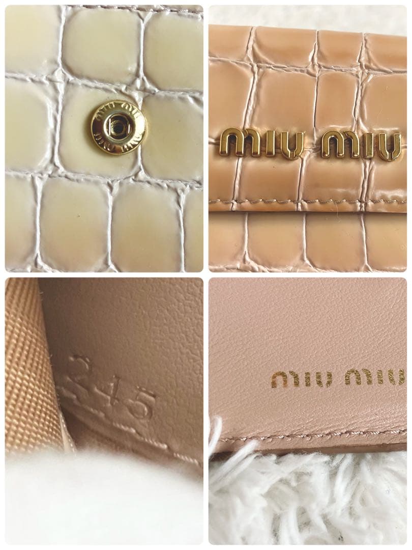 専用極希少品 ✨ミュウミュウ 折り財布　クロコ型押し　FRID ベージュ　レザー