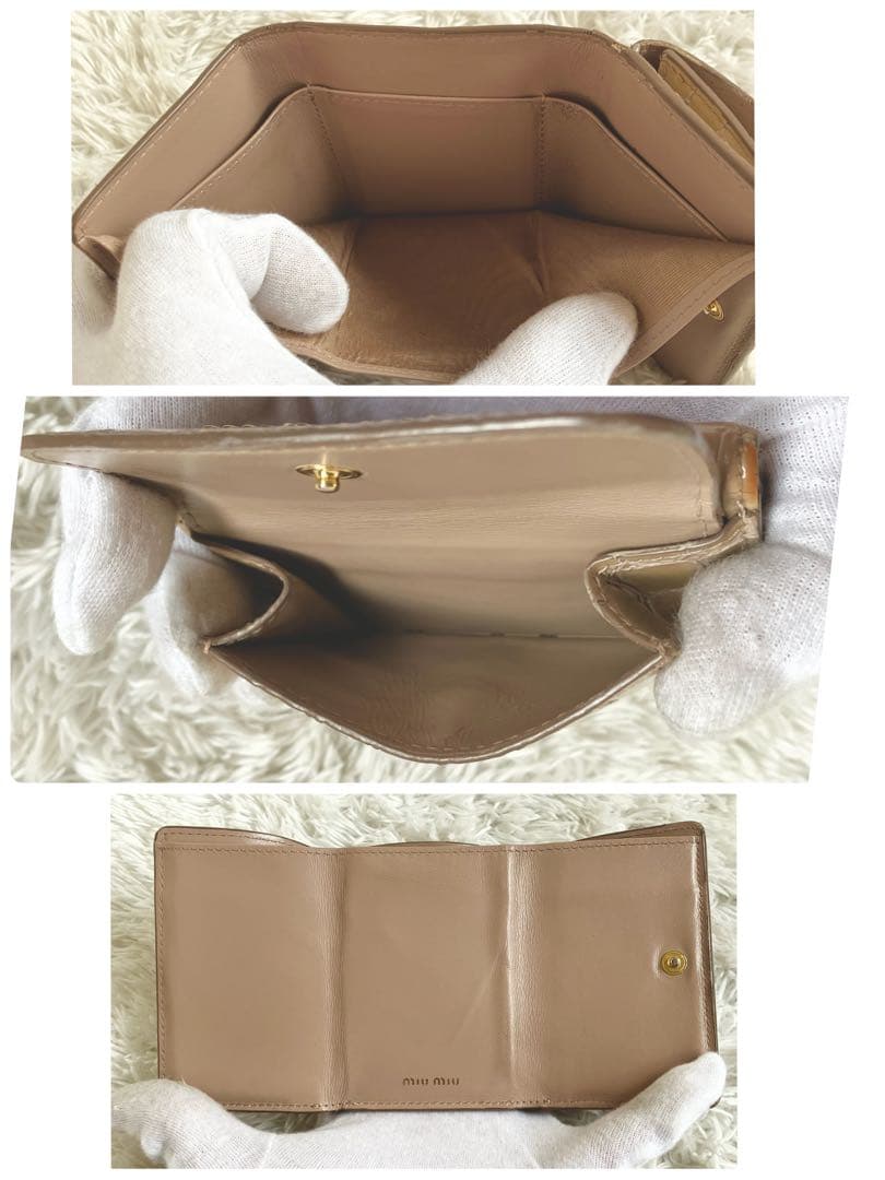 専用極希少品 ✨ミュウミュウ 折り財布　クロコ型押し　FRID ベージュ　レザー