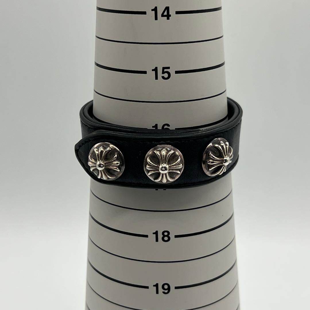 クロムハーツ 3ボタン2スナップ ブレスレット クロスボタン レザー SV925