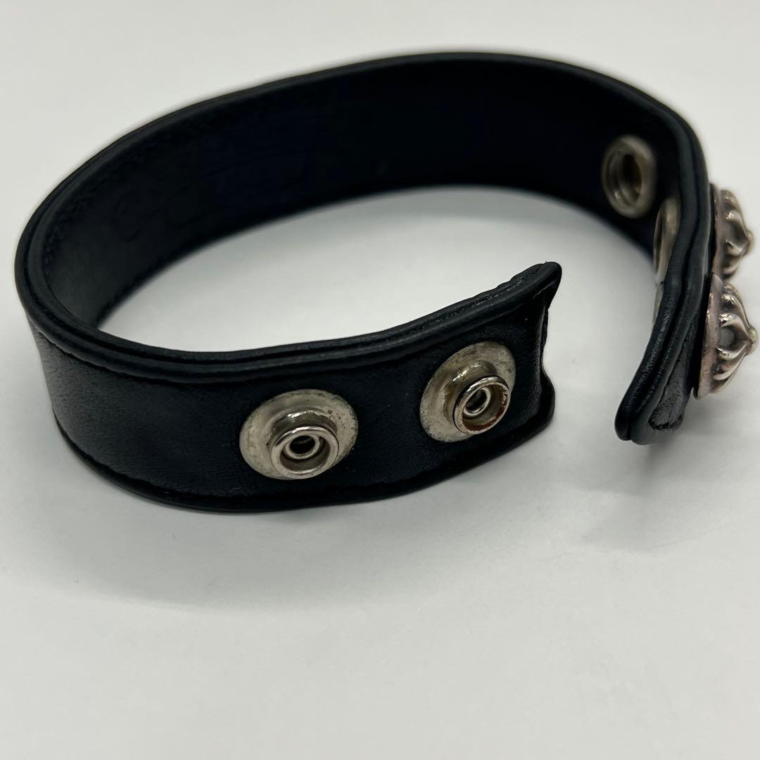 クロムハーツ 3ボタン2スナップ ブレスレット クロスボタン レザー SV925