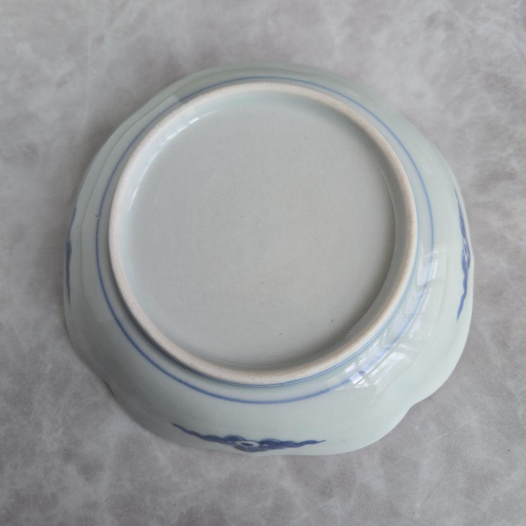 古伊万里　白磁陽刻　染付　隅入深皿　アンティーク　骨董　金継ぎ練習　金直し　船