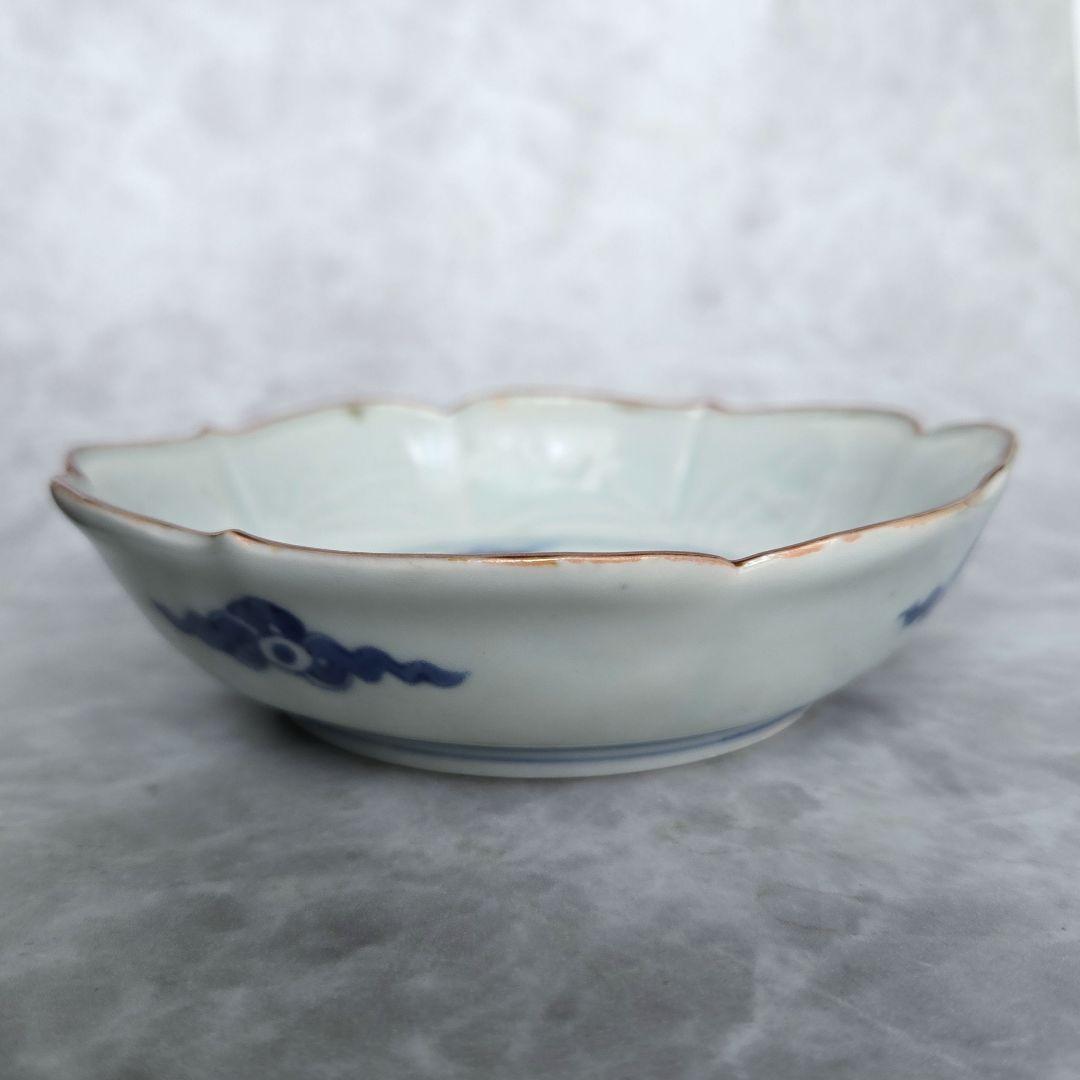 古伊万里　白磁陽刻　染付　隅入深皿　アンティーク　骨董　金継ぎ練習　金直し　船