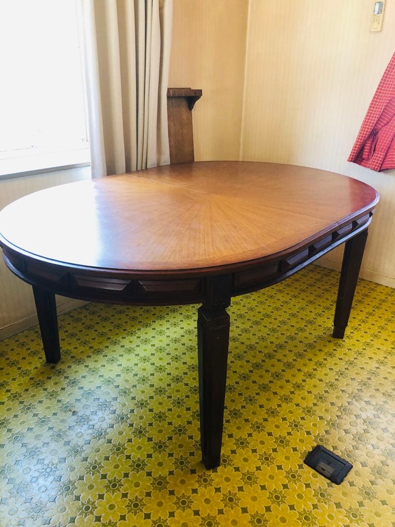 出た！！アンティーク　エクステンション　木製楕円形ダイニングテーブル 伸縮可能