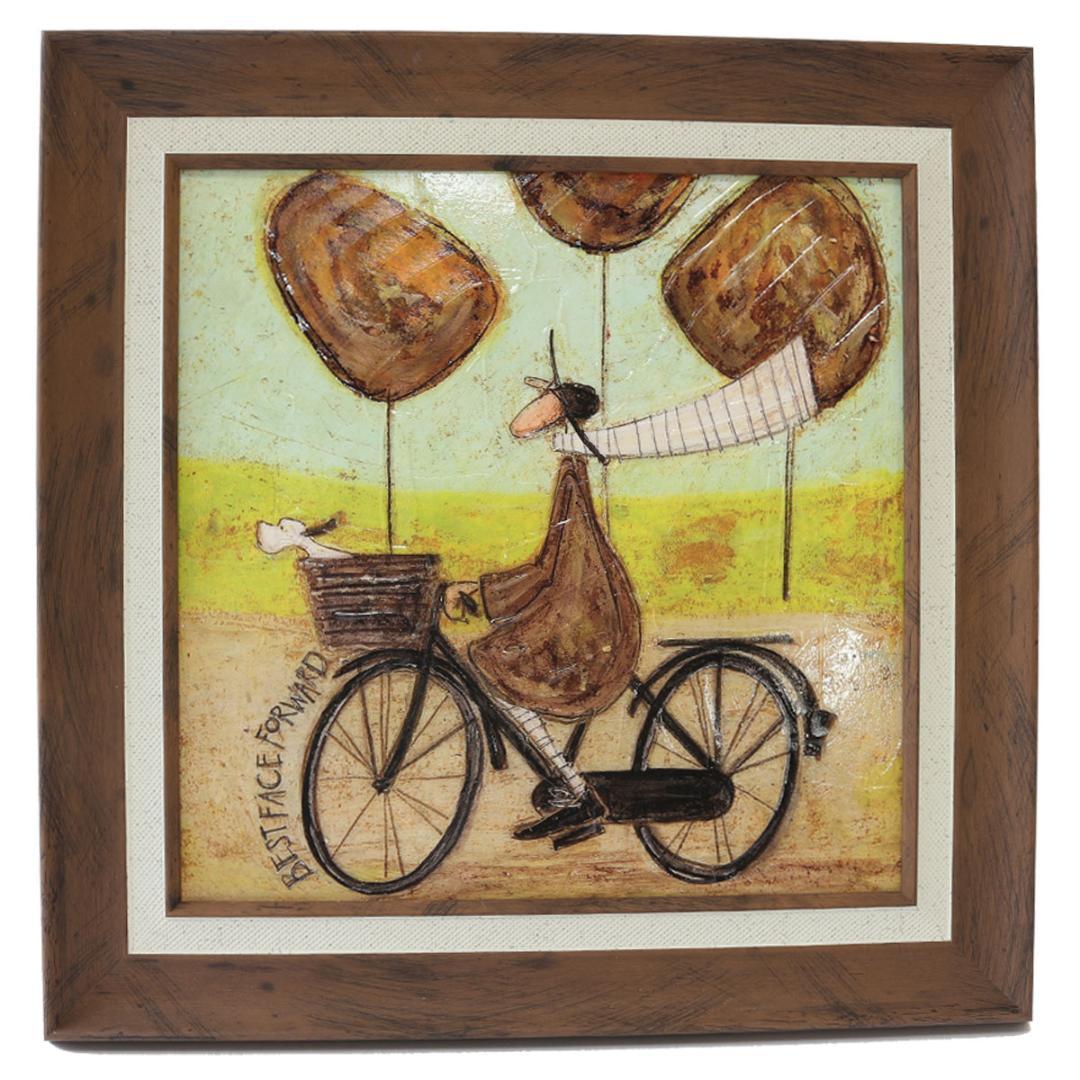 サムトフト「いつも笑顔で」自転車 動物 癒しアート アートパネル 加工ゲル 絵画